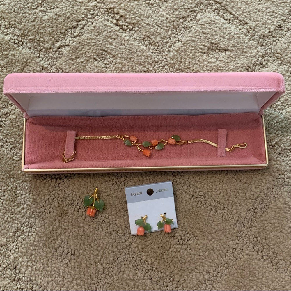 Rose design Earrings, Bracelet, and Pendant set